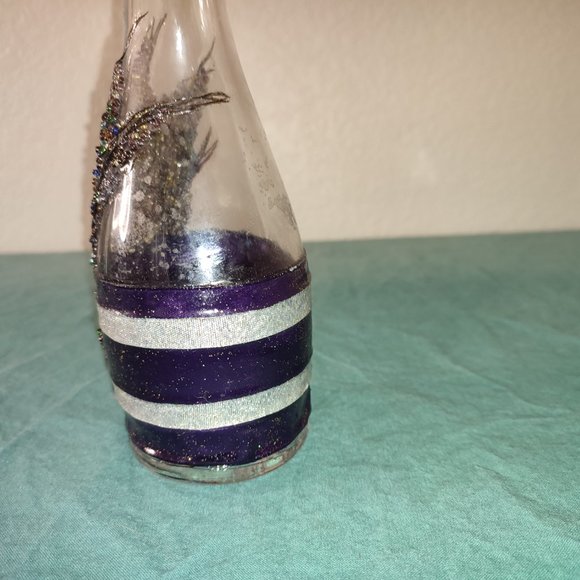 Amazing Crafted Artisan Bottle Italy Peacock Feather Design applied beads Boho - Picture 9 of 12